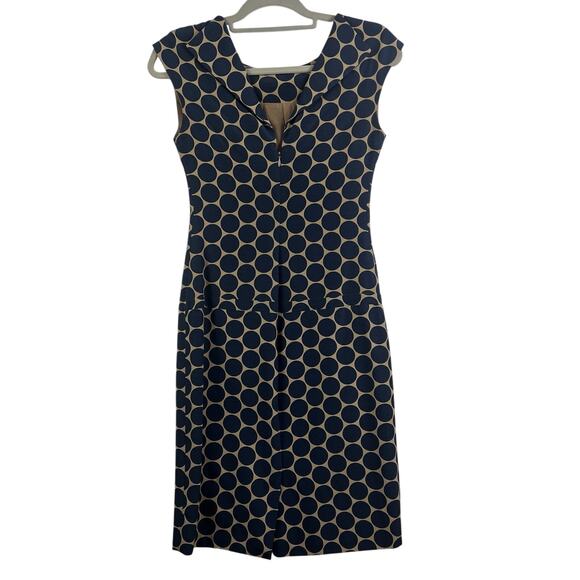 Lela Rose Tan Navy Polka Dot Sheath Dress Size 2 Drop Waist Classic Preppy Silk - Picture 6 of 13